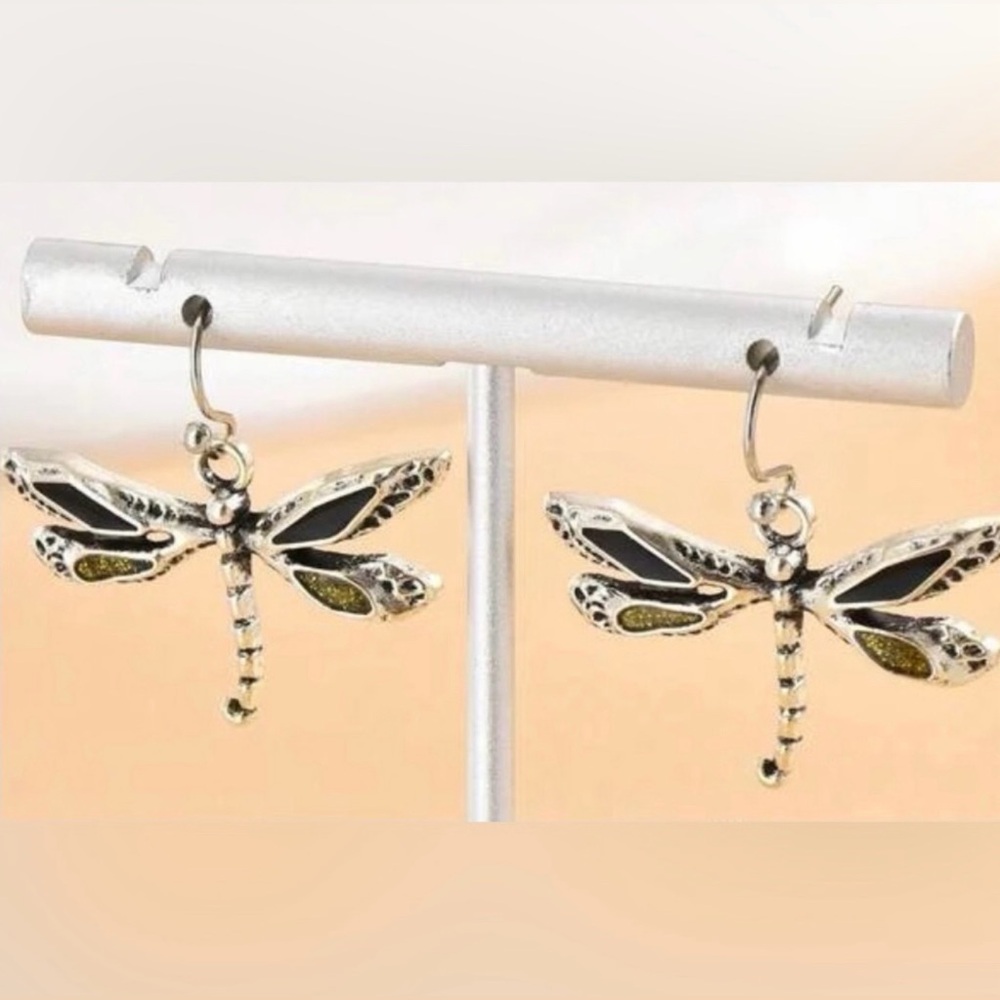 “Dragonfly” Firefly Silver Black & Green Iridescent Glitter Winged Insect Dangle - Picture 11 of 16